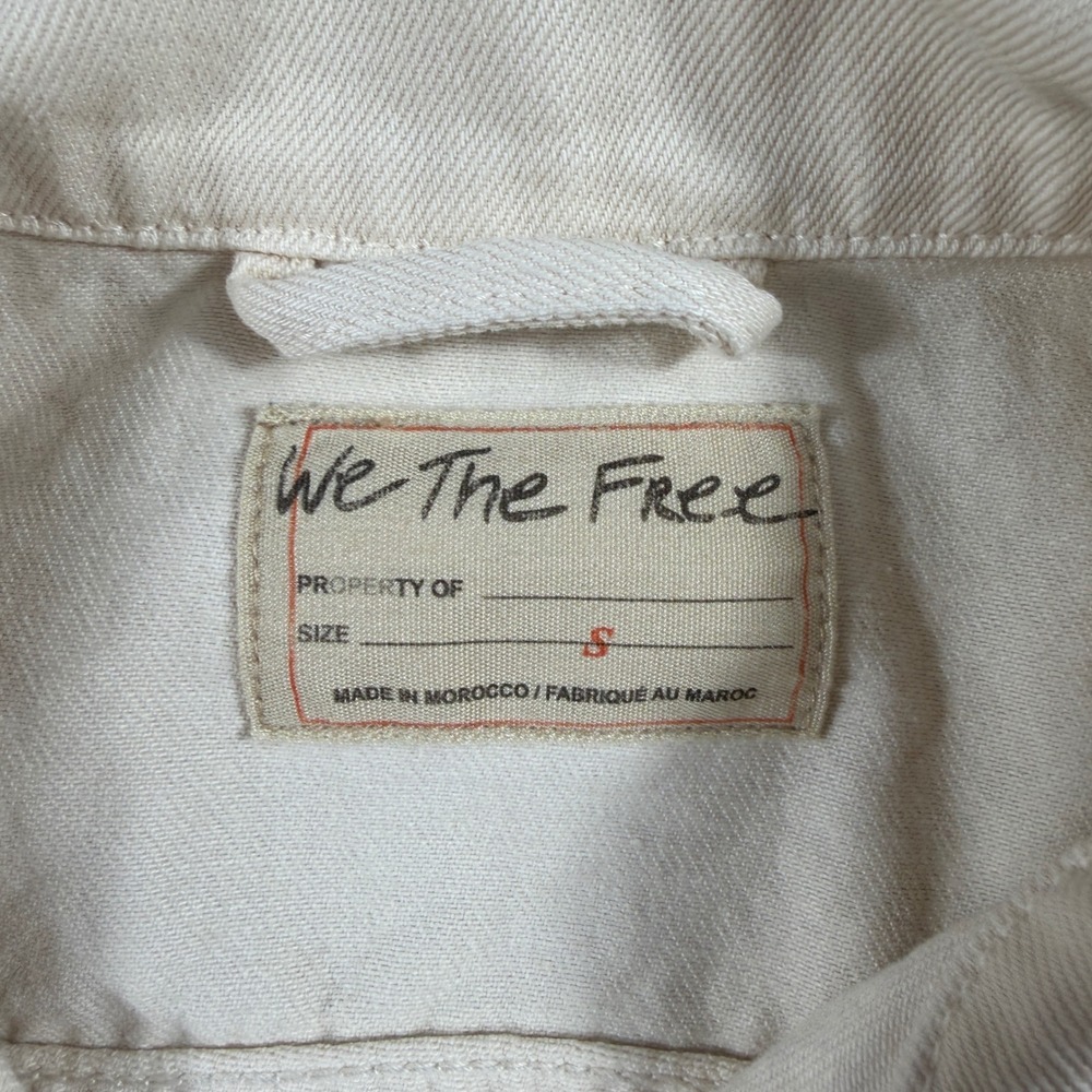 We‎ The Free Cream Denim Jacket Women's S Oversized Trucker Jean Coastal Utility - Picture 3 of 8